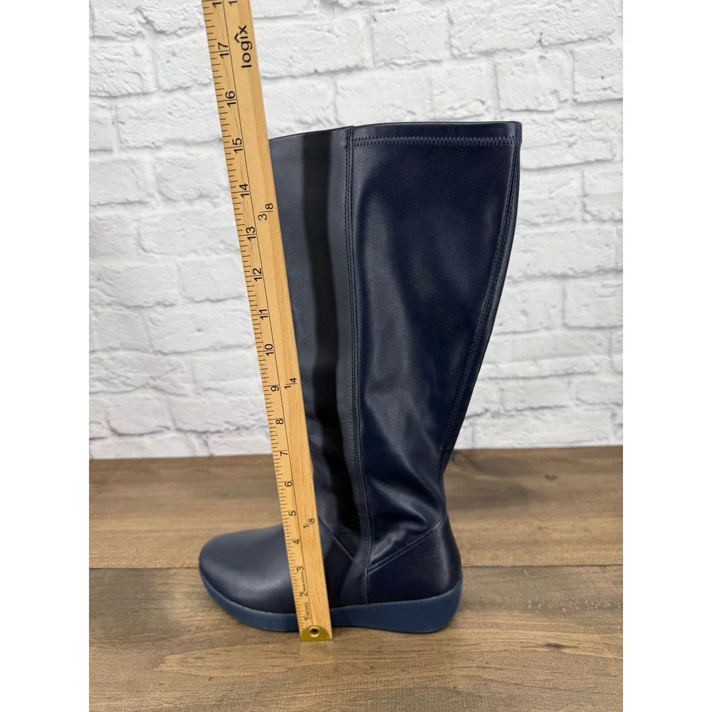 FitFlop Sumi Adjustable Navy Blue Leather Knee High Boots Size 6 US 37 EU